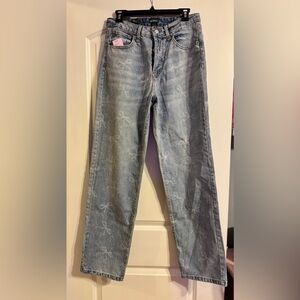Wild Fable Light Blue High-Rise Jeans with Subtle White Bow Print